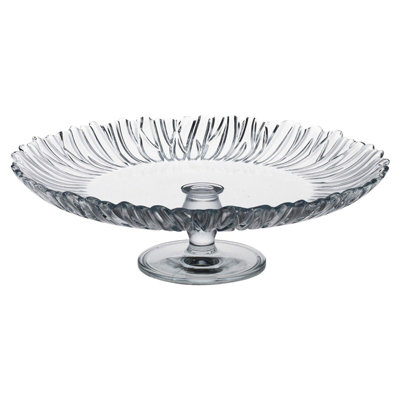 Queensway Home & Dining Height 9.5cm Ribbed Large Glass Footed Cake Dessert Pastry Stand Plate Party Display