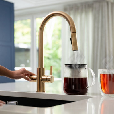 Quel Tap Pro Ultra 4-in-1 Pull-Out Boiling Water Tap C-Shape Brushed Brass