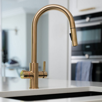 Quel Tap Pro Ultra 4-in-1 Pull-Out Boiling Water Tap C-Shape Brushed Brass