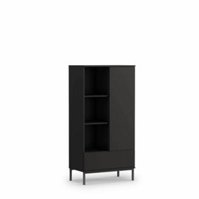 Querty 03 Highboard Cabinet in Black Matt - Modern Elegance in Compact Design - W700mm x H1400mm x D410mm