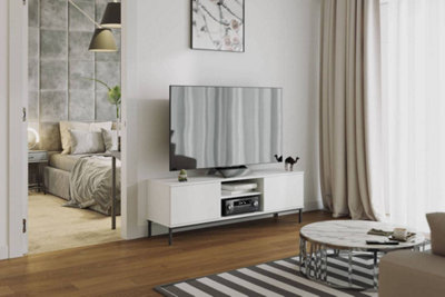 Querty 05 TV Cabinet in White Matt - Modern Elegance with Ample Storage - W1500mm x H500mm x D410mm