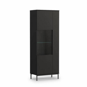 Querty 07 Tall Display Cabinet in Black Matt - Elegantly Showcase Your Treasures - W700mm x H1900mm x D410mm