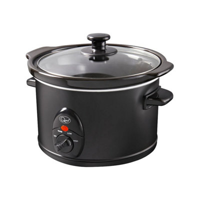 Quest 1.5 Litre Slow Cooker - Black - 3 Temperature Settings - Glass Lid - Dishwasher Safe