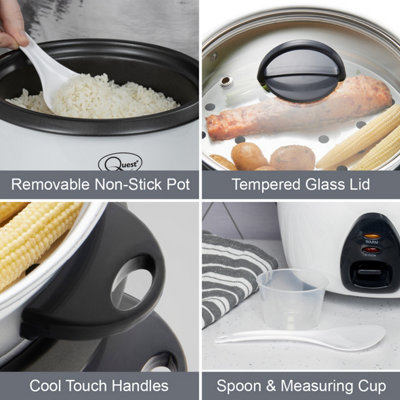 Quest 2-in-1 Rice Cooker & Food Steamer - 1.5L Capacity (White)