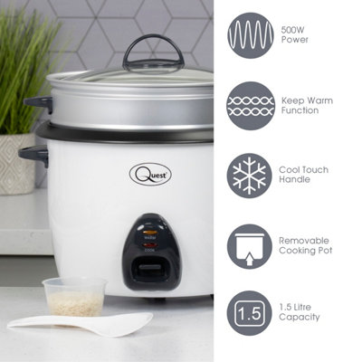 Quest 2-in-1 Rice Cooker & Food Steamer - 1.5L Capacity (White)
