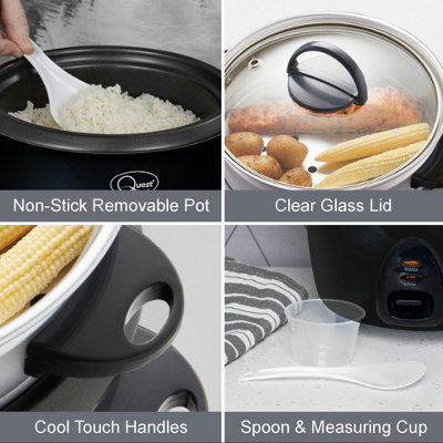 Quest 2-in-1 Rice Cooker & Food Steamer - 1L Capacity (Black)