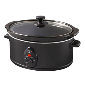 Quest 3.5 Litre Slow Cooker Family Sized - Black - 3 Temperature Settings - Glass Lid - Dishwasher Safe