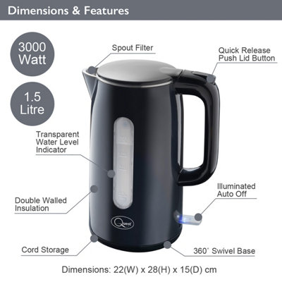 Black Ribbed Fast Boil Kettle 1.7L, Electricals