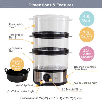 Quest 35220 3-Tier Electric Food Steamer with Removable Rice Bowl 6L ...