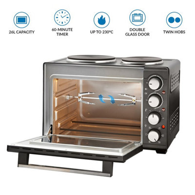 Quest 35379 26L Mini Oven & Rotisserie Grill With Additional Twin Hotplates