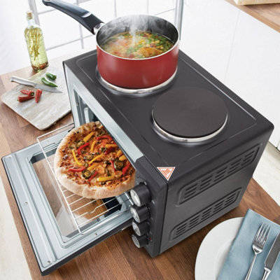Quest 35379 26L Mini Oven & Rotisserie Grill With Additional Twin Hotplates
