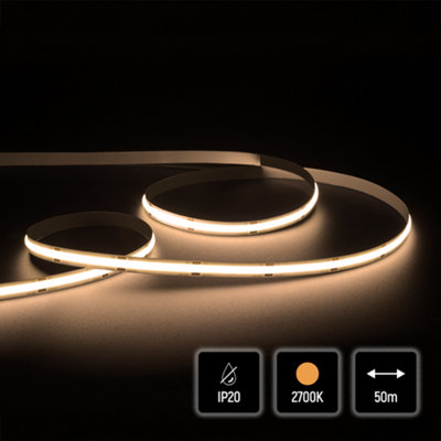 Quik Strip 5W/m COB LED Strip, 24V IP20 2700K, 480LEDS/m, 444Lm/m, 8mm PCB, 50m