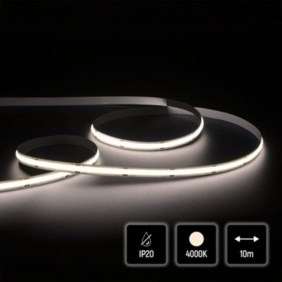 Quik Strip 5W/m COB LED Strip, 24V IP20 4000K, 480LEDS/m, 500Lm/m, 8mm PCB, 10m