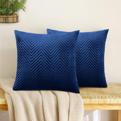 Quilted Navy Embossed Cushion Cover Pack Of 2 With Cushion Pad Luxury Bedroom Sofas & Chairs Cushions Pair