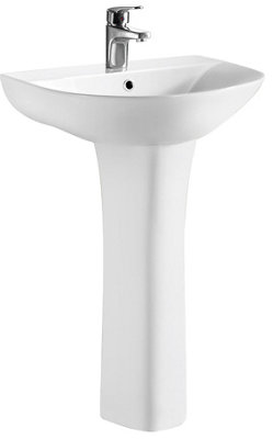 Quinn 1 Tap Hole Round Ceramic Basin & Full Pedestal - 560mm - Balterley