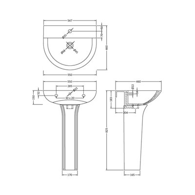 Quinn 1 Tap Hole Round Ceramic Basin & Full Pedestal - 560mm - Balterley