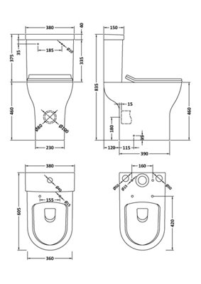 Quinn Comfort Height Rimless Toilet Pan, Cistern & Soft Close Seat - 845mm x 380mm x 605mm - Balterley
