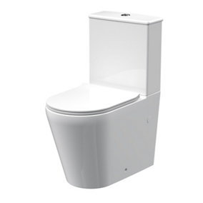 Quinn Compact Rimless Flush to Wall Toilet Pan, Cistern & Soft Close Sandwich Seat - 798mm x 385mm x 612mm - Balterley