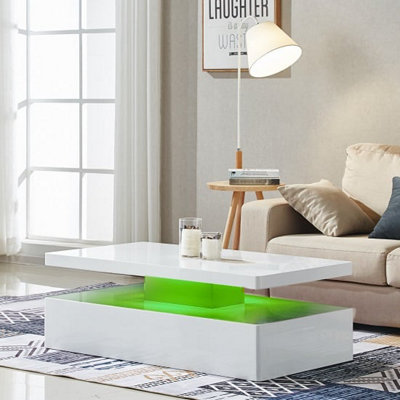 White high gloss coffee store table with led lights