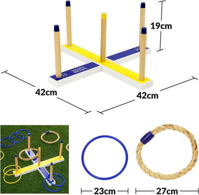 Quoits Garden Game Set with Wooden Ring Toss, 5 Rope Rings, 10 Plastic ...