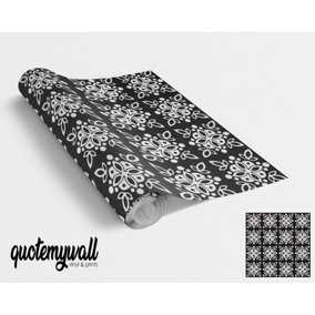 QuoteMyWall Black Vintage Pattern Tile Vinyl Sticker Wrap For furniture & Kitchen Worktops