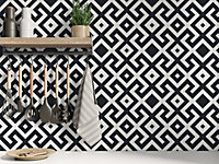 QuoteMyWall Black & White Abstract Pattern Tile Stickers Peel & Stick Tile Decals For Kitchen & Bathroom (16 Pack)