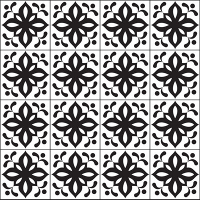 QuoteMyWall Black & White Pattern Tile Stickers Peel & Stick Tile Decals For Kitchen & Bathroom (16 Pack)