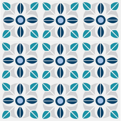QuoteMyWall Blue & Grey Pattern Tile Stickers Pack Peel & Stick Tile Decals For Kitchen & Bathroom (16 Pack)