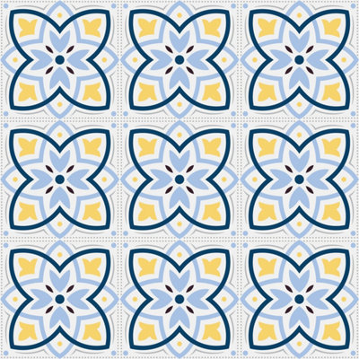 QuoteMyWall Blue & Yellow Abstract Pattern Tile Stickers Peel & Stick Tile Decals For Kitchen & Bathroom (16 Pack)