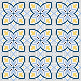 QuoteMyWall Blue & Yellow Abstract Pattern Tile Stickers Peel & Stick Tile Decals For Kitchen & Bathroom (16 Pack)