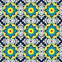 QuoteMyWall Blue & Yellow Floral Tile Stickers Pack Peel & Stick Tile Decals For Kitchen & Bathroom (16 Pack)
