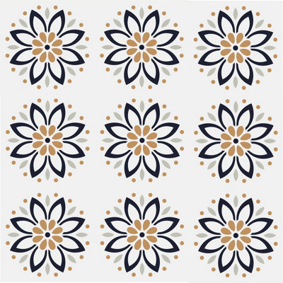 QuoteMyWall Floral Dots Pattern Tile Stickers Pack Peel & Stick Tile Decals For Kitchen & Bathroom (16 Pack)