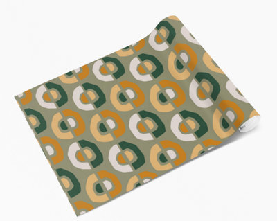 QuoteMyWall Geometric Orange & Green Semi Circles Self Adhesive Vinyl For Furniture & Kitchen Worktops