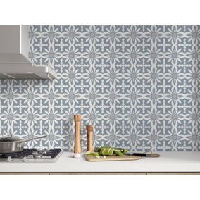QuoteMyWall Grey Floral Vintage Pattern Tile Stickers Peel & Stick Tile Decals For Kitchen & Bathroom (16 pack)