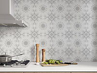 QuoteMyWall Grey Mandala Pattern Tile  Peel & Stick Tile Decals For Kitchen & Bathroom (16 pack)