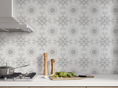 QuoteMyWall Grey Mandala Pattern Tile Stickers For Kitchen & Bathroom