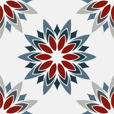 QuoteMyWall Red, Grey & Blue Floral Tile Stickers Peel & Stick Tile ...