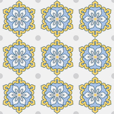 QuoteMyWall Yellow & Blue Vintage Tile Stickers Pack Peel & Stick Tile Decals For Kitchen & Bathroom (16 Pack)