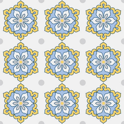 QuoteMyWall Yellow & Blue Vintage Tile Stickers Pack Peel & Stick Tile Decals For Kitchen & Bathroom (16 Pack)