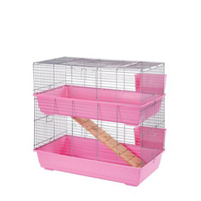 Rabbit 100 Double Cage Indoor for Rabbits & Guinea Pigs Pink
