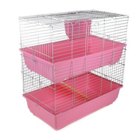Rabbit 80 Double Cage Indoor for Rabbits & Guinea Pigs Pink