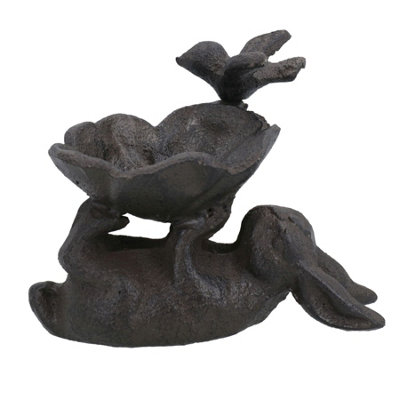 Rabbit / Bird Bath Cast Iron Feeder Sitting Ornament Garden Feature Statue House