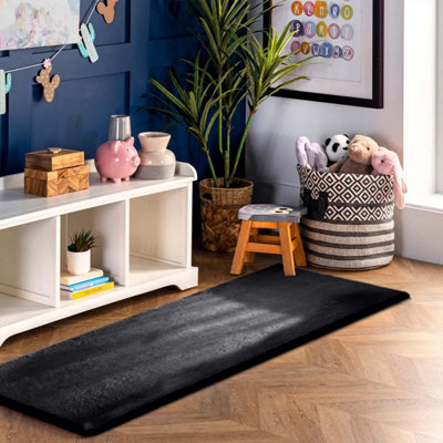 Rabbit Fur Black Rug Non slip Soft Thick Large Fluffy Rugs For Kitchen ...