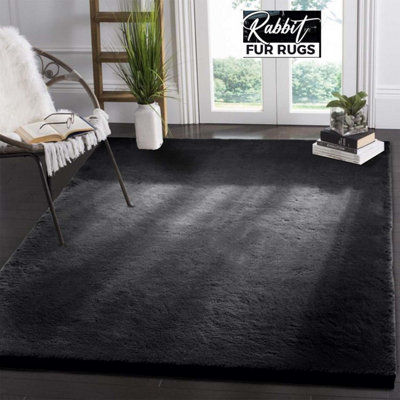 Rabbit Fur Rug Non Slip Fluffy Bedroom Living Room Carpet 120 X 170 cm ...