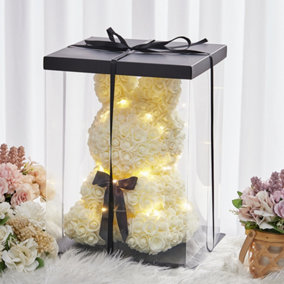 Rabbit Simulation Foam Immortal Flower Rose with Gift Box and Warm Lights