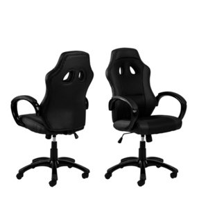 Race Gaming Chair in Black Supported by a 5-star Base in Black nylon
