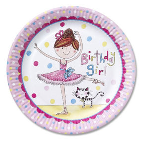 Rachel Ellen Girl Featuring a Ballerina Birthday Disposable Plates (Pack of 8) Pink/Multicoloured (One Size)