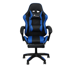 Racing 360 Reclining Swivel Gaming Chair Reclining PU Leather With Footrest & Massager Blue
