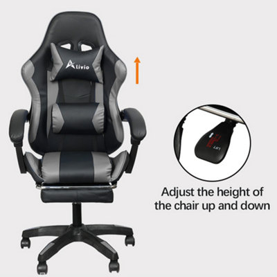 Racing 360 Reclining Swivel Gaming Chair Reclining PU Leather With Footrest & Massager Grey