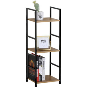 Racking Solutions 3 Tier Bookshef Shelf Side Table, Oak Effect Shelves & Black Metalwork 800mm H x 291mm W x 235mm D